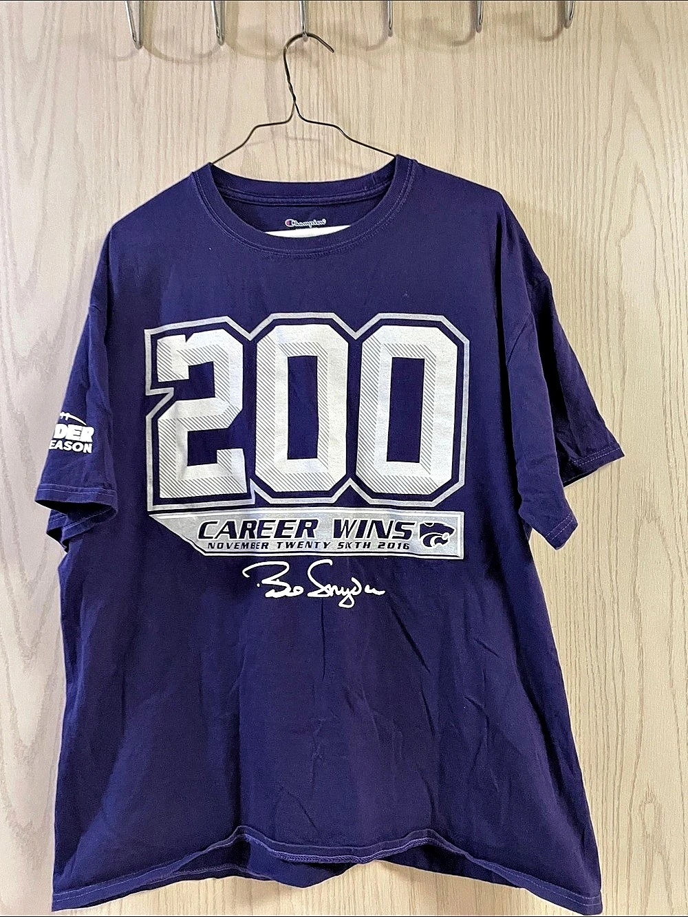 Champion Bill Snyder 200 Career Wins Commemorative T-Shirt Size XL